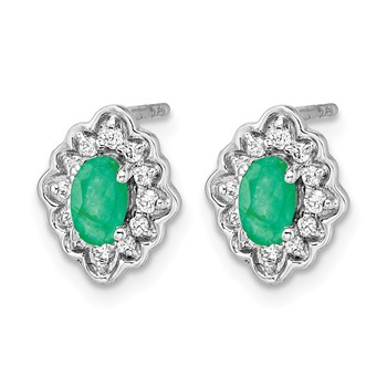 14k White Gold Diamond and Cabochon Emerald Earrings — alternate view