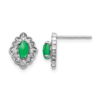14k White Gold Diamond and Cabochon Emerald Earrings
