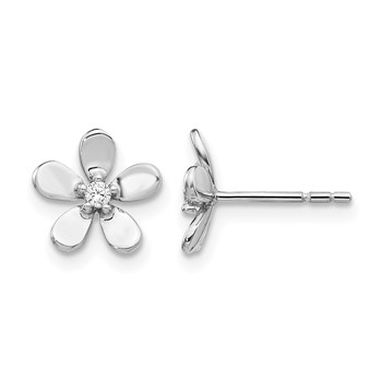 14k White Gold 1/20 carat Diamond Flower Post Earrings