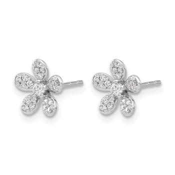 14k White Gold 1/4 carat Diamond Flower Post Earrings — alternate view
