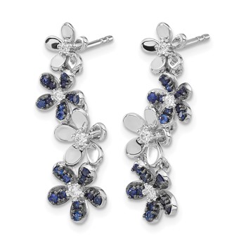 14k White Gold Diamond and Sapphire Floral Dangle Post Earrings — alternate view