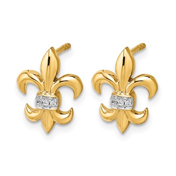 14k White Gold Diamond Fleur de Lis Post Earrings — alternate view