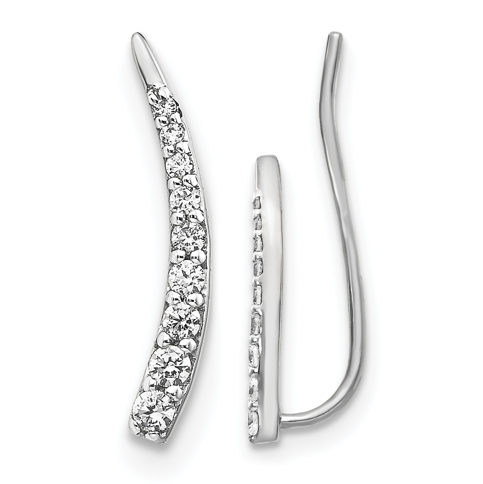 10k White Gold Graduated 1/6 carat Diamond Ear Climber Earrings