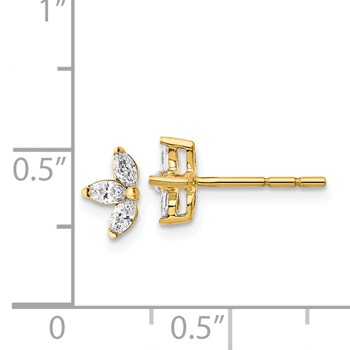 14k 3-stone 1/4 carat Marquise Diamond Post Earrings — alternate view