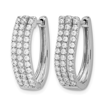 14k White Gold 3-row 1 carat Diamond Hinged Hoop Earrings — alternate view