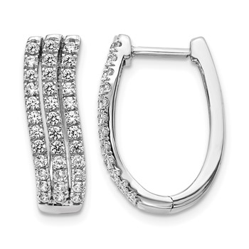 14k White Gold 3-row 1 carat Diamond Hinged Hoop Earrings