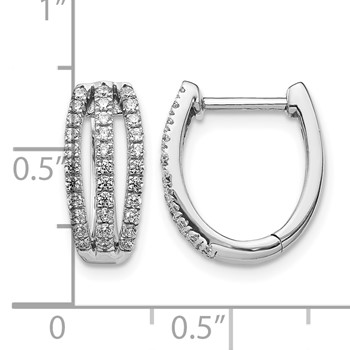 14k White Gold 3-row 1/2 carat Diamond Hinged Hoop Earrings — alternate view