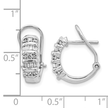 14k White Gold 1/2 carat Round/Baguette Diamond Omega Back Hoop Earrings — alternate view