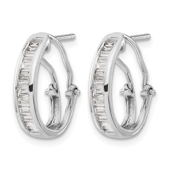 14k White Gold 1/2 carat Baguette Diamond Channel-set Omega Back Hoop Earrings — alternate view