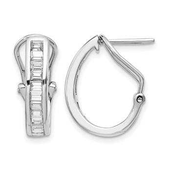 14k White Gold 1/2 carat Baguette Diamond Channel-set Omega Back Hoop Earrings