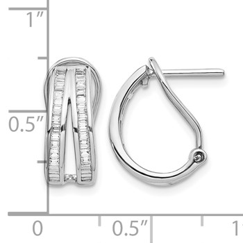 14k White Gold 2-row Baguette 1/2 carat Diamond Omega Back Hoop Earrings — alternate view