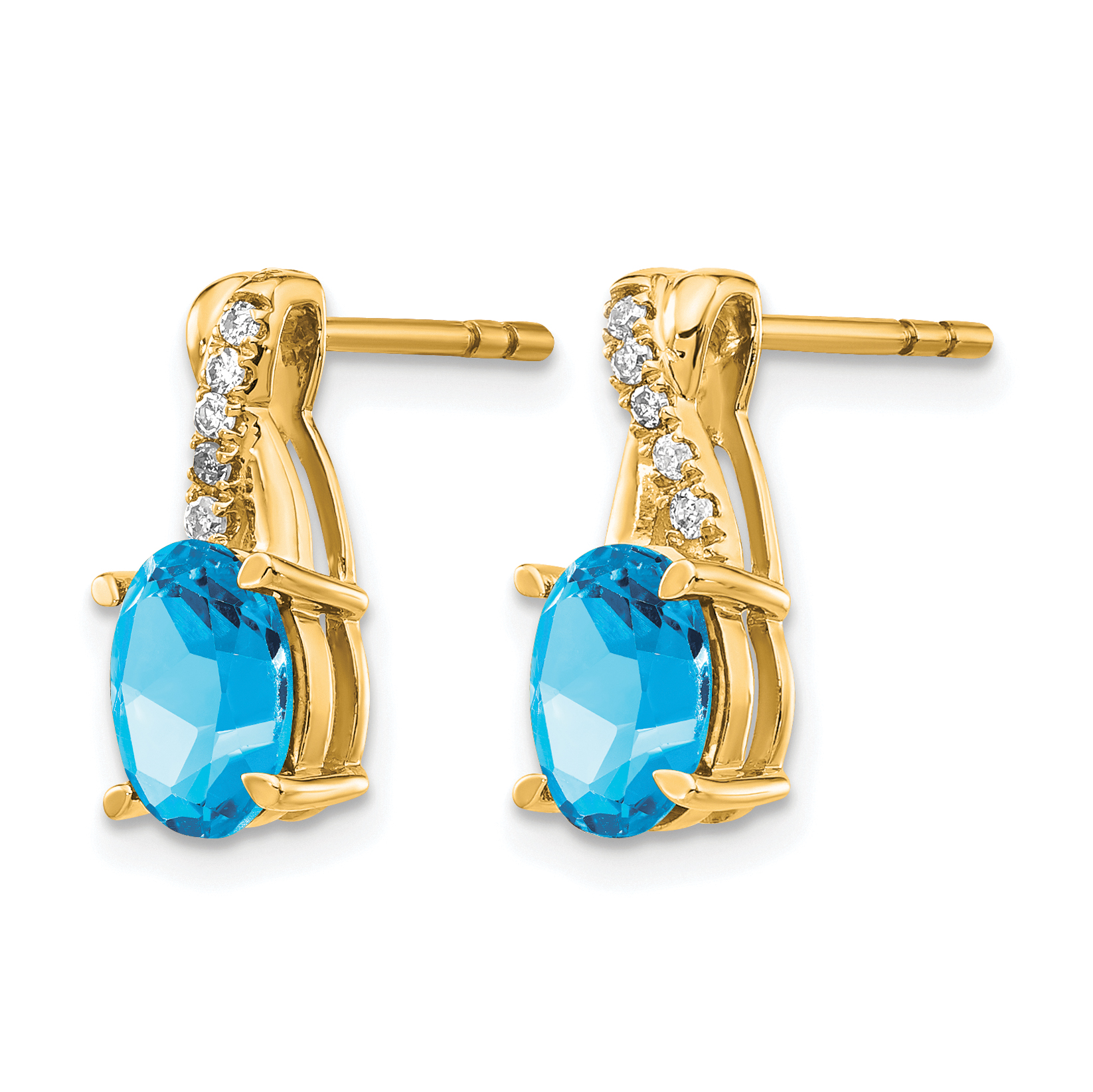 Diamond 7x5mm Oval December Blue Topaz Post Earrings Real 10k Yellow Gold detailed image 2