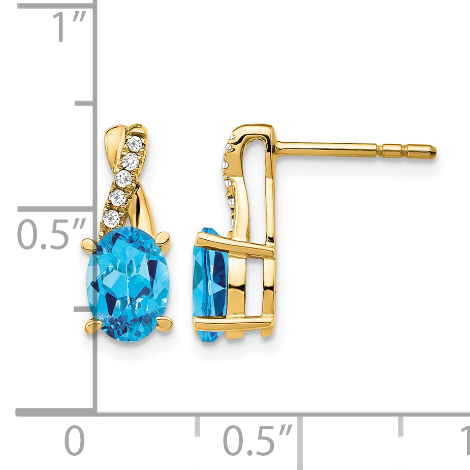 Diamond 7x5mm Oval December Blue Topaz Post Earrings Real 10k Yellow Gold detailed image 4