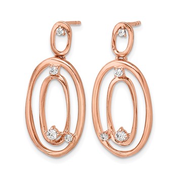 14k Rose Gold 1/5 carat Diamond Oval Dangle Post Earrings — alternate view