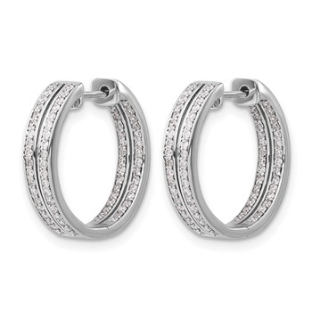 14k White Gold 2-row 3/4 carat Diamond In/Out Hinged Hoop Earrings — alternate view