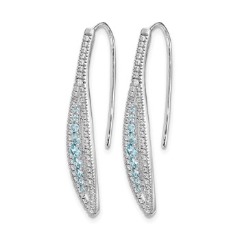 14k White Gold Diamond and Aquamarine Leaf Drop Wire Earrings — alternate view