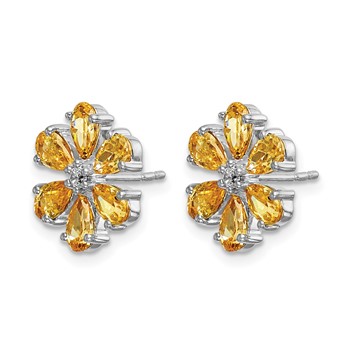 14k White Gold Diamond and Pear Citrine Flower Post Earrings — alternate view