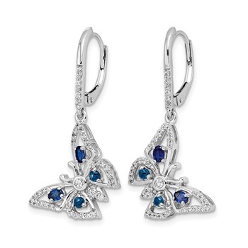 14k White Gold Diamond/Sapphire Butterfly Leverback Earrings — alternate view