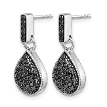14k White Gold 1/2 carat Black Diamond Teardrop Dangle Post Earrings — alternate view