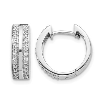 14k White Gold 2-row 1/5 carat Diamond Hinged Hoop Earrings