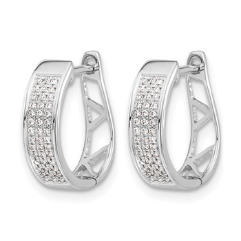 14k White Gold 1/5 carat Diamond Pave Hinged Oval Hoop Earrings — alternate view
