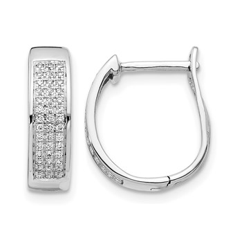 14k White Gold 1/5 carat Diamond Pave Hinged Oval Hoop Earrings