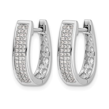 14k White Gold 1/3 carat Diamond Pave Medium Hinged Oval Hoop Earrings — alternate view