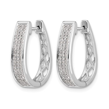 14k White Gold 3/8 carat Diamond Pave Large Hinged Oval Hoop Earrings — alternate view