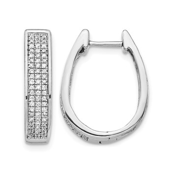 14k White Gold 3/8 carat Diamond Pave Large Hinged Oval Hoop Earrings