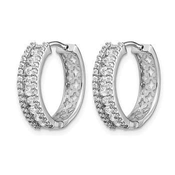 14k White Gold 3-row 7/8 carat Diamond Hinged Hoop Earrings — alternate view