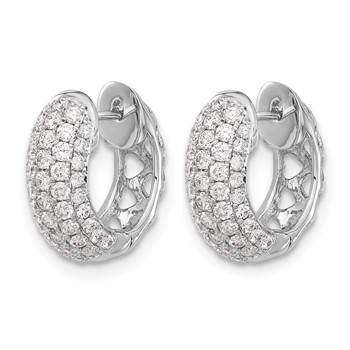 14k White Gold 3/4 carat Diamond Pave Hinged Hoop Earrings — alternate view