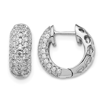 14k White Gold 3/4 carat Diamond Pave Hinged Hoop Earrings