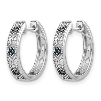 14k White Gold 1/10 carat Blue/White Diamond Hinged Hoop Earrings — alternate view