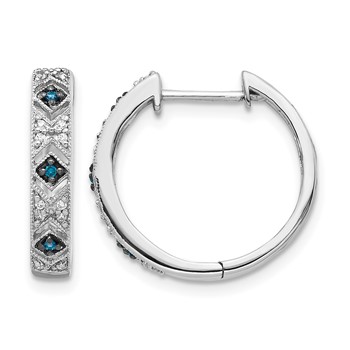14k White Gold 1/10 carat Blue/White Diamond Hinged Hoop Earrings