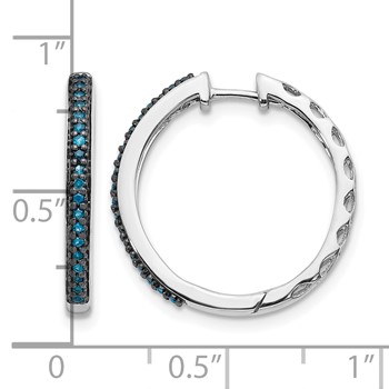 14k White Gold 1/6 carat Blue Diamond 2.2mm Hinged Hoop Earrings — alternate view