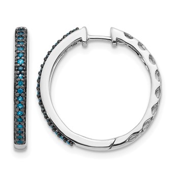 14k White Gold 1/6 carat Blue Diamond 2.2mm Hinged Hoop Earrings