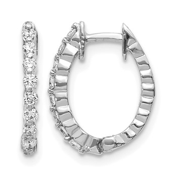14k White Gold AAA Diamond Hinged Hoop Earrings