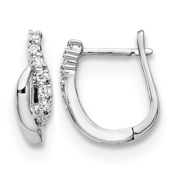 14k White Gold 1/8 carat Diamond Wave Hinged Earrings