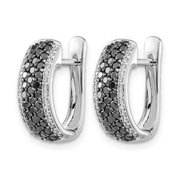 14k White Gold 1 carat Black/White Diamond Pave Hinged Hoop Earrings — alternate view