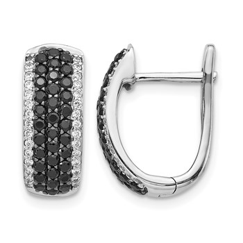 14k White Gold 1 carat Black/White Diamond Pave Hinged Hoop Earrings
