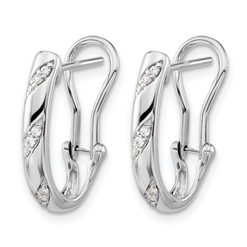 14k White Gold 1/8 carat Diamond Omega Back Hoop Earrings — alternate view