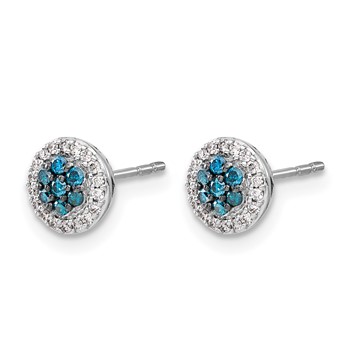 14k White Gold 1/4 carat Blue/White Diamond Cluster Post Earrings — alternate view