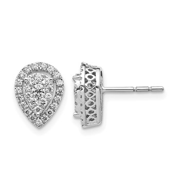 14k White Gold 1/2 carat Diamond Teardrop Cluster Post Earrings