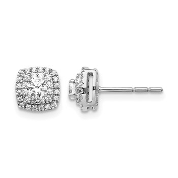 14k White Gold 1/2 carat Diamond Square Halo Post Earrings