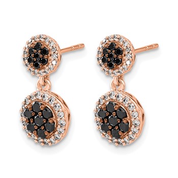 14k Rose Gold Black/White Diamond Cluster Dangle Earrings — alternate view