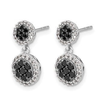 14k White Gold 3/4 carat Black/White Diamond Cluster Dangle Post Earrings — alternate view