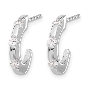 14k White Gold 1/3 carat Diamond J-Hoop Post Earrings — alternate view