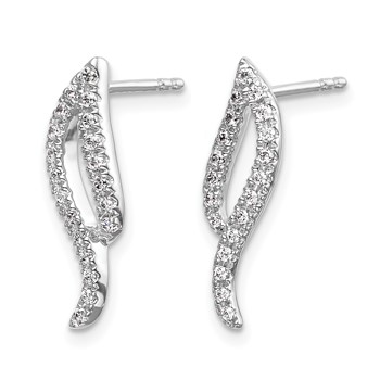 14k White Gold 1/4 carat Diamond Wave Post Earrings — alternate view