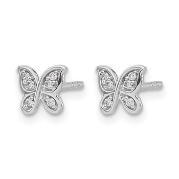 14k White Gold 1/20 carat Diamond Small Butterfly Post Earrings — alternate view