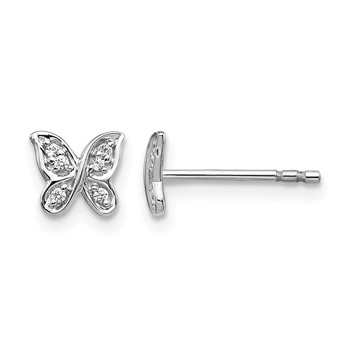 14k White Gold 1/20 carat Diamond Small Butterfly Post Earrings